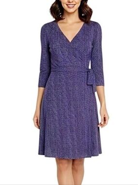 Talbots Purple Stripe Chevron 3/4 Sleeve Wrap Dress Tie Front Waist, Size 1X